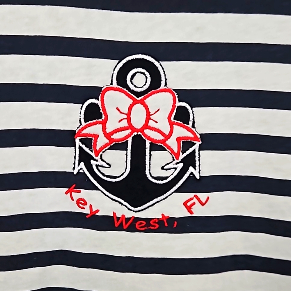 ART ON T'S Key West FL Girl's 4T Red White & Blue Stripe Short Sleeve Shirt NWOT